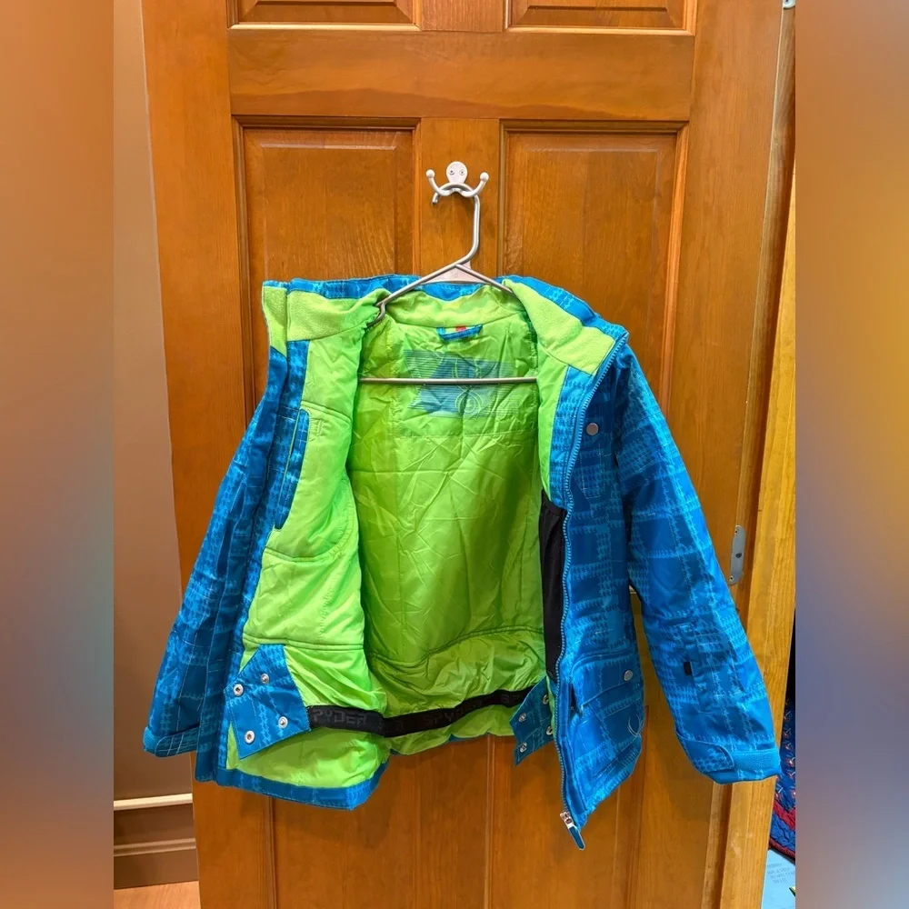 Spyder Girls Evar Ski Jacket Size 12 Riviera Checkered Plaid Print/Green Flash